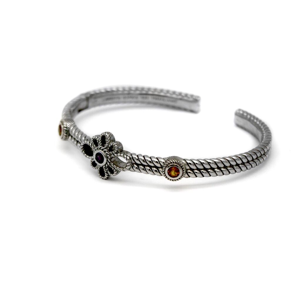 Judith Ripka Silver 925 Flower Hinge Cuff Bracelet